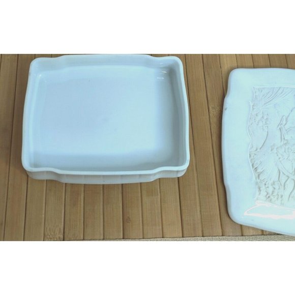 Vintage Rare Glossy Ceramic Art Trinket Box w/ Leaping Deer on Top Cover - 6x5" - Picture 9 of 12